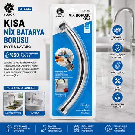 KUĞU EVYE - LAVABO KISA MİX BATARYA BORUSU KROM KAPLAMA - VAKUMLU - SÜZGEÇLİ UÇ (4915)