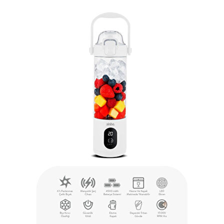 Şarjlı Taşınabilir Smoothie Blender 700mlbuz Kırma - Çelik Bıçak Manyetik Şarj 150w 4500mah Shb-7504 (4915)