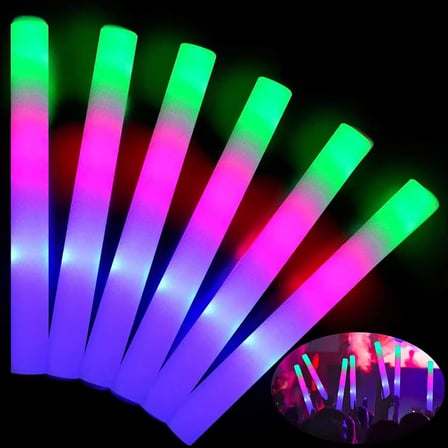 Led Işıklı 3 Modlu Kauçuk Işıklı Sünger Parti Çubuk Sopa - 46 cm (6’lı Paket) (4915)