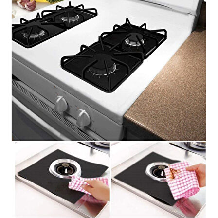 Ocak Koruyucu Folyo Yanmaz Yapışmaz 4&amp;apos;lü Set Siyah (4915)