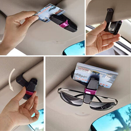 Araç İçi Güneşliğe Takılan 2&amp;apos;li Gözlük,Kart,Para Takmalık Aparat (4915)