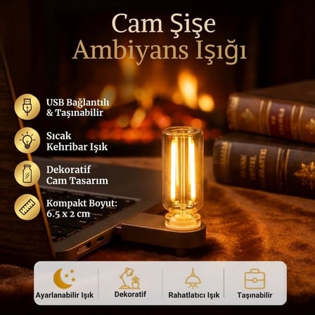 Cam Şişe USB LED Işık, Dekoratif Masaüstü Gece Lambası, Şişe İçin Ambiyans Aydınlatma ve Dekoratif L