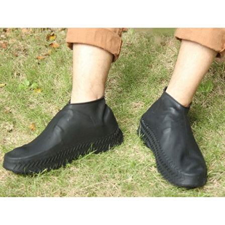 Silikon Ayakkabı Kılıfı Kaymaz Su Kir Geçirmez   L Beden Siyah (4915)