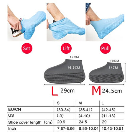 Silikon Ayakkabı Kılıfı Kaymaz Su Kir Geçirmez   L Beden Siyah (4915)