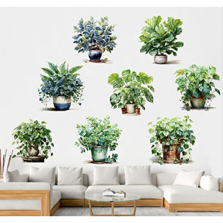 Saksılı Çiçek Tasarımlı 8li Sticker (4915)