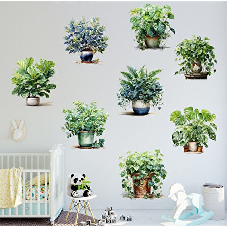 Saksılı Çiçek Tasarımlı 8li Sticker (4915)