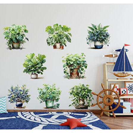 Saksılı Çiçek Tasarımlı 8li Sticker (4915)