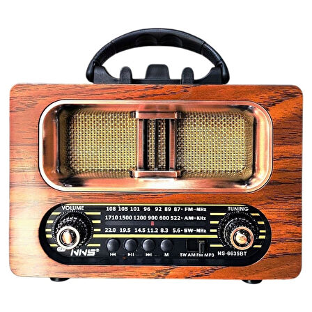 Büyük Boy Retro, Nostaljik, Ahşap Tasarım Bluetooth Hoparlörlü, Şarjlı, Taşınabilir Fm/am Destekli Radyo Ns-6635 (4915)