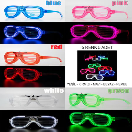 Glow Model Led Işıklı Parti Gözlüğü 3 Modlu 5 Renk 5 Adet (4915)