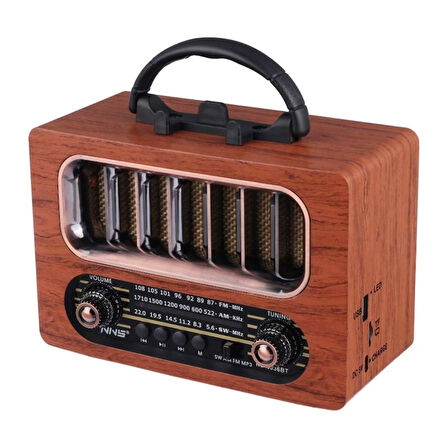 Orta Boy Retro Ahşap Tasarım Bluetooth Hoparlörlü Radyo – Fm/am Destekli, Şarjlı Ve Taşınabiliri Radyo Ns-6636 (4915)