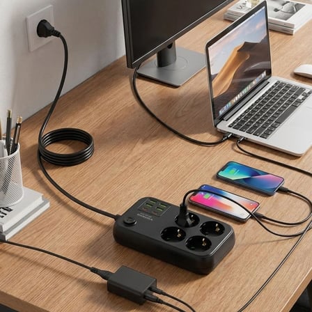 Çoklu Priz Uzatma Kablosu 4 Soket + 4 USB + 2 Type-C – Termal Akım Korumalı, Isıya Dayanıklı, Çocuk 