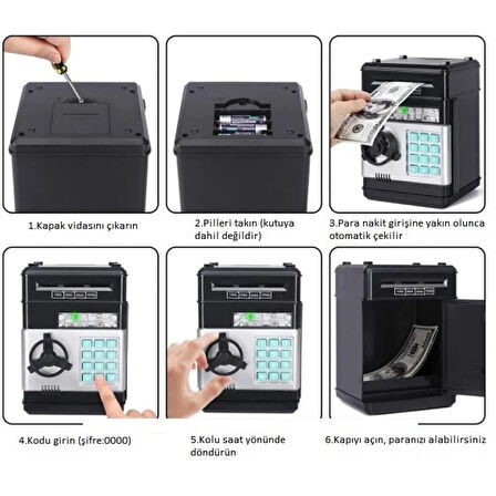 Elektronik Şifreli Kasa Otomatik Kağıt Para Alan Atm Kumbara (4915)