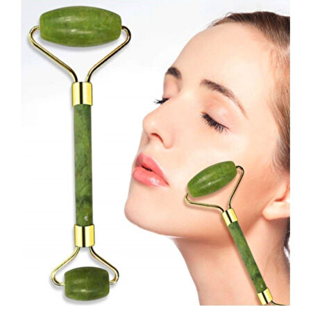 Özel Süngerli Kutusunda Kırılmaz Çift Taraflı 2li Cilt Yüz Masaj Aleti Jade Roller Yeşim Taşı (4915)