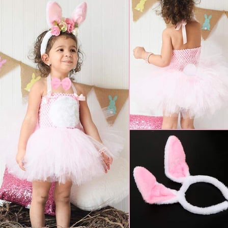 Tavşan Kostüm Seti Taç Papyon Kuyruk Pembe Renk (4915)