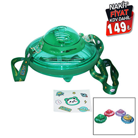 UFO MODELİ RENKLİ MİKA KRİSTAL SULUK MATARA PİPETLİ - TAŞIMA ASKILI 550ML ( HERHANGİ BİR RENK  GÖNDERİLİR )  (4915)