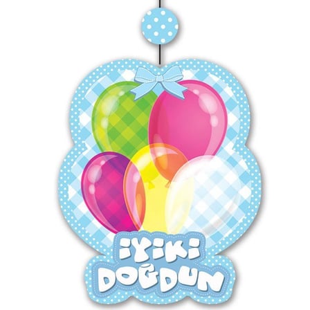 İyiki Doğdun Yazılı Asmalı İp Süs Mavi Renk 3 lü Set 12x45 cm (4915)