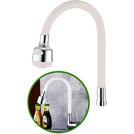 Renkli Silikonlu Oynar Başlıklı 2 Fonksiyonlu Spiral Musluk Başlığı - Beyaz (4915)