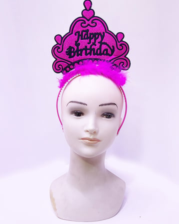 Happy Birthday Neon Fuşya Renk Doğum Günü Tacı 24x15 cm (4915)