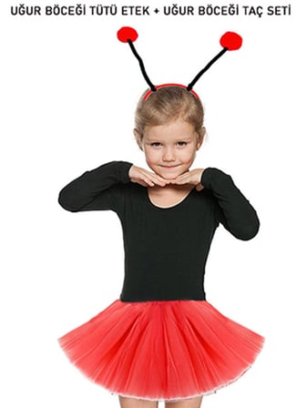 Gösteriler İçin Kırmızı Uğur Böceği Tütü Etek ve Kırmızı Uğur Böceği Taç Seti (4915)