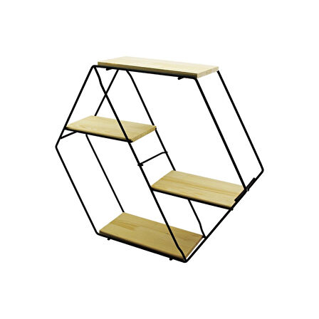 PETEK - 4 KATLI METAL İSKELETLİ - AHŞAP RAFLI  DEKORATİF RAF  60 X 14 X 53 Cm (4915)