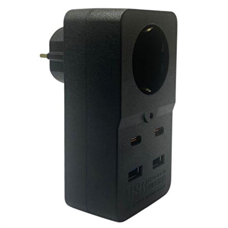 Isıya Dayanıklı Termal Akım Korumalı 1 Priz Girişli 2 USB Girişli 2 TYPE-C Girişli Pirz (4915)