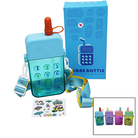 TELEFON MODELİ RENKLİ MİKA KRİSTAL SULUK MATARA PİPETLİ - VİDALI KAPAK - ASKILI 300ML (4915)