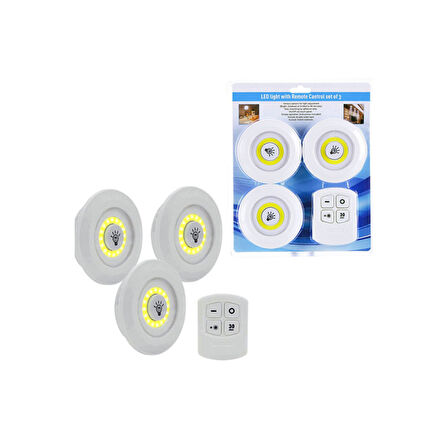 3lü Uzaktan Kumandalı Yapışkanlı Kablosuz Led Spot Lambalar (4915)