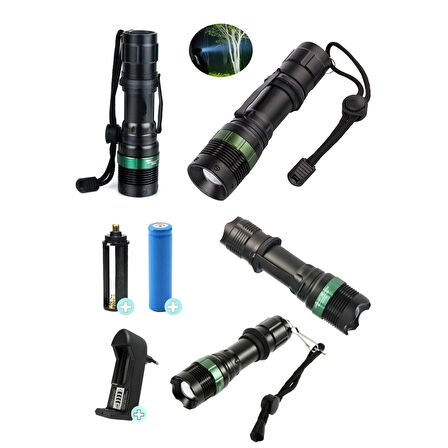 Ultra Güçlü 3 Modlu Metal Şarjlı El Feneri Cree T6 800 Metre + Şarjlı Pil (4915)