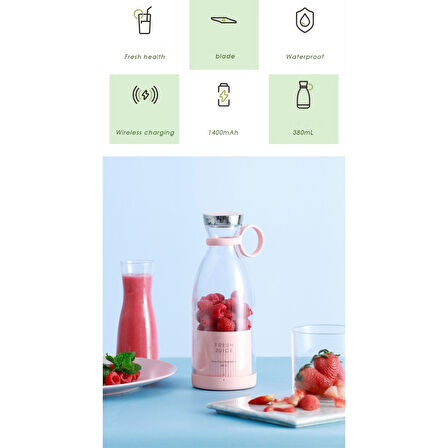 Taşınabilir Blender, Taşınabilir Mini Hızlı Blender 350ml Meyve Sıkacağı Kupası, Kablosuz Şarjlı, Smoothie Milkshake Suyu Bebek Maması için 4 Bıçaklı (4915)
