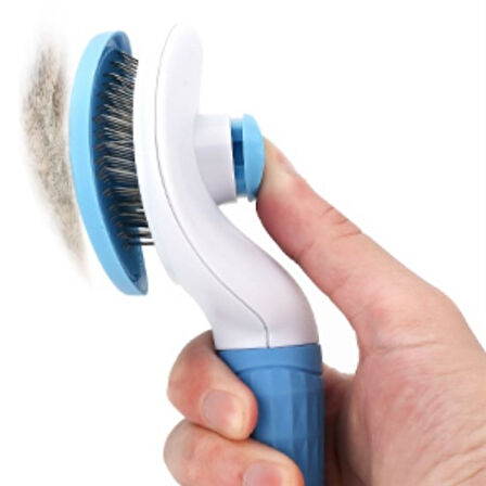 Kedi Köpek Tüy Toplayıcı Kendini Temizleyebilen Ergonomik Saplı Evcil Hayvan Tarağı Mavi (4915)