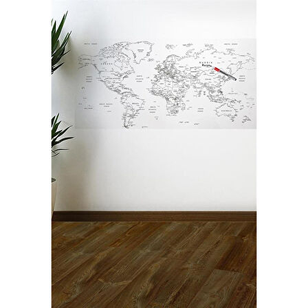 Yazılabilir Dünya Haritası Manyetik Duvar Stickerı 110 X 56 Cm (4915)