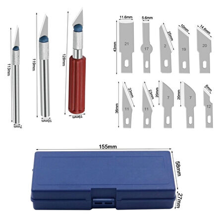 Zanaat 16 Parça Hobi Gravür Ahşap Heykel Çömlek Oyma Şekil Verme 13 Maket Bıçak Neşter Seti (4915)