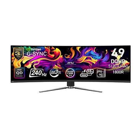 MSI MPG 491CQPX QD-OLED 49" 0.03 ms Dual QHD Curved 240 Hz Oyuncu Monitörü