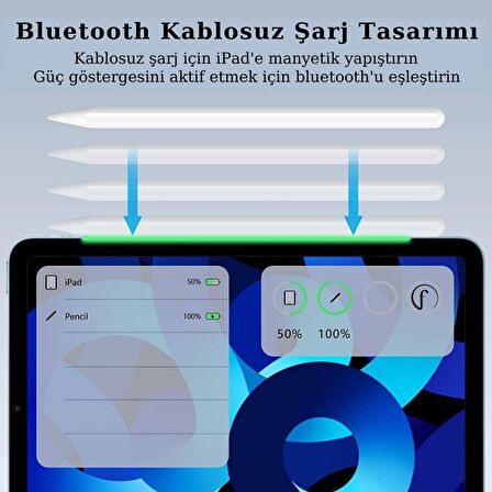 Apple İpad Kablosuz Şarj Olabilen Avuç İçi Reddetme Özellikli Eğime Duyarlı Manyetik Kalem