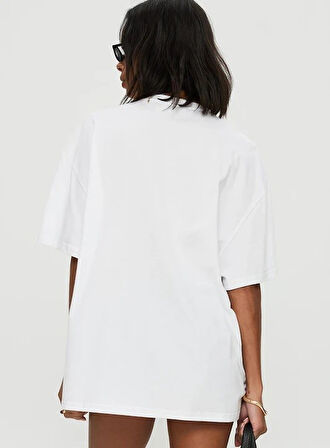 La Mariposa Temalı Sanatsal Oversize Beyaz Kadın Tişört