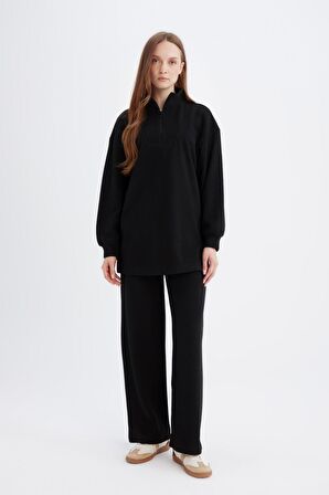 DeFacto Relax Fit Beli Lastikli Selanik Kumaş Basic Düz Triko Siyah Pantolon B4311AX24WNBK81