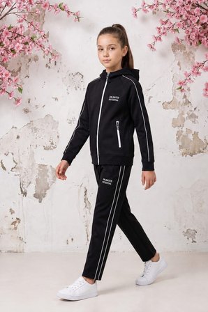 Kız Çocuk Unlimited Şeritli Kapüşonlu Düz Paça Reglan Kol Dalgıç Kumaş Eşofman Takımı ESF7013