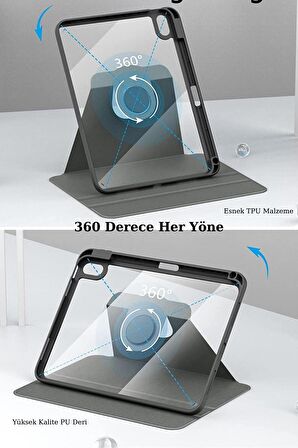 Apple iPad Air 10.9 2022 (4.Nesil) Uyumlu 360° Dönebilen Standlı Pino Tablet Kılıfı 