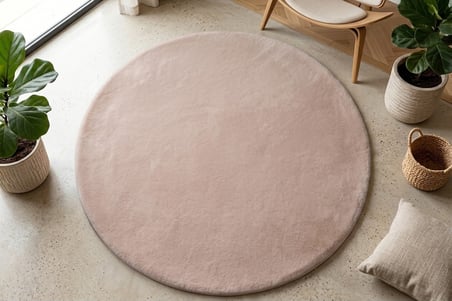 BEJ TAVŞAN TÜYÜ HALI YUVARLAK COTTON TABAN 120X120