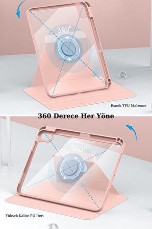 Apple iPad Air 10.9 2022 (4.Nesil) Uyumlu 360° Dönebilen Standlı Pino Tablet Kılıfı 