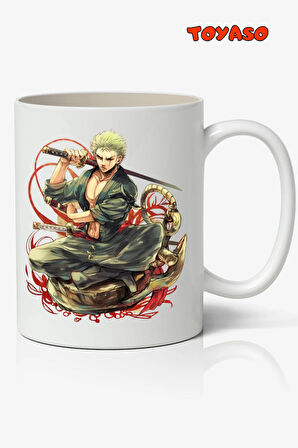 One Piece Roronoa Zoro Anime Temalı Beyaz Kupa Bardak Sevgiliye Arkadaşa Hediye