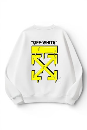 Unisex Yumuşak Dokulu Off Whte Baskılı Tasarım Oversize 3 İplik Bisiklet Yaka Sweatshirt