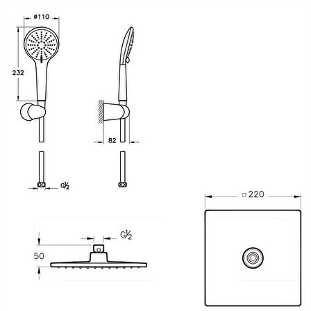 Artema Root Square Ankastre Duş Seti A49280