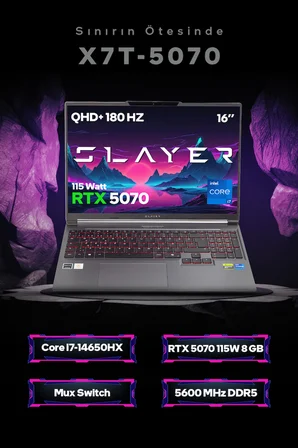 Game Garaj Slayer X7T-5070 C2 Intel Core i7 14650HX 32GB RAM 1TB SSD RTX5070 16" QHD+ 180Hz IPS FreeDOS Oyuncu Laptop