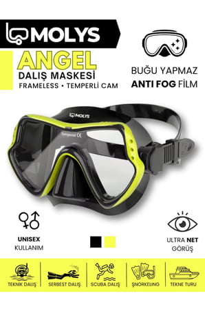MOLYS ANGEL DALIŞ MASKESİ + ANTI FOG (BUĞU ÖNLEYİCİ FİLM) + PRO FULL DRY TAM KURU ŞNORKEL + MASKE KUTUSU SET