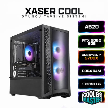 Xaser Cool X10 Ryzen 7 5700X 16GB Ram 1TB M.2 NVMe SSD 8GB RTX5060 Masaüstü Oyuncu Bilgisayarı