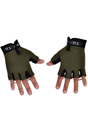 Single Sword Çocuk Yarım Parmak Spor ve Bisiklet Eldiveni Haki,Sc-111
