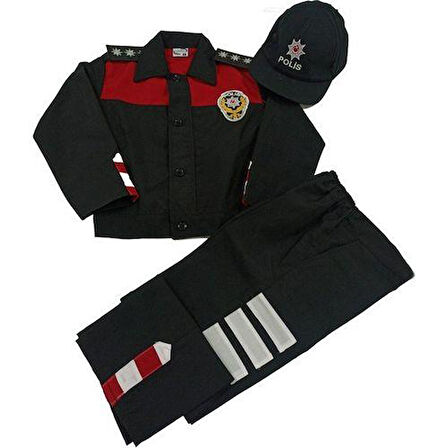 Kız&Erkek Çocuk Polis Kıyafeti (Şapka, Gömlek, Pantolon Takımı) Yeni Model KIRMIZI-2