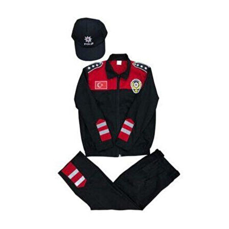 Kız&Erkek Çocuk Polis Kıyafeti (Şapka, Gömlek, Pantolon Takımı) Yeni Model KIRMIZI-2