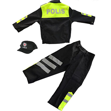 Kız&Erkek Çocuk Polis Kıyafeti (Şapka, Gömlek, Pantolon Takımı) Yeni Model SARI-2